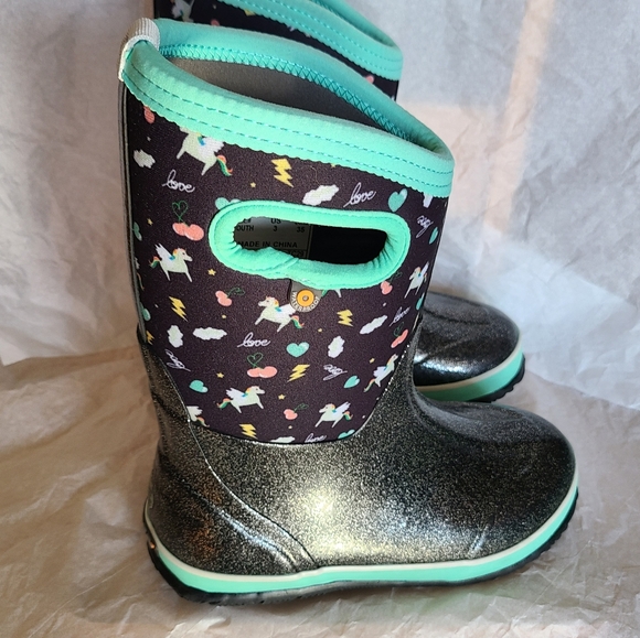 Bogs Classic Pegasus Little Kids Waterproof Snow Boots Black Multi & Teal Size 3